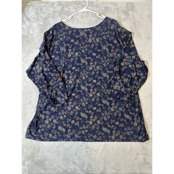 Susan Graver Liquid Knit Navy Floral 3/4 Sleeve Top Womens 3X - Picture 9 of 9